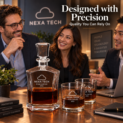 Technology Company Gifts – Slick Decanter Set with 4 Glasses & Wooden Box – image 11