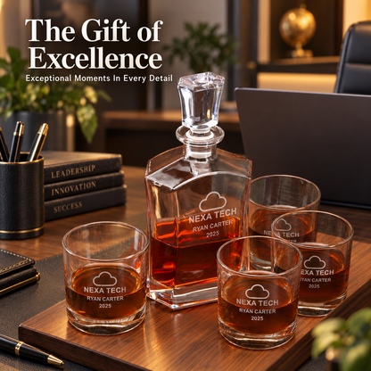 Technology Company Gifts – Slick Decanter Set with 4 Glasses & Wooden Box – image 14