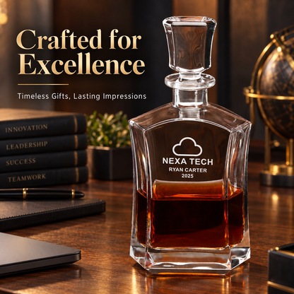 Technology Company Gifts – Slick Decanter Set with 4 Glasses & Wooden Box – image 16