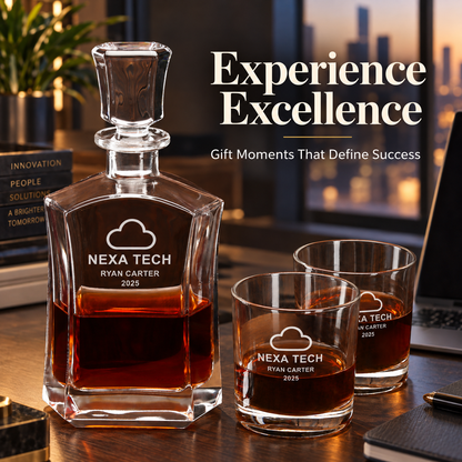 Technology Company Gifts – Slick Decanter Set with 4 Glasses & Wooden Box – image 20