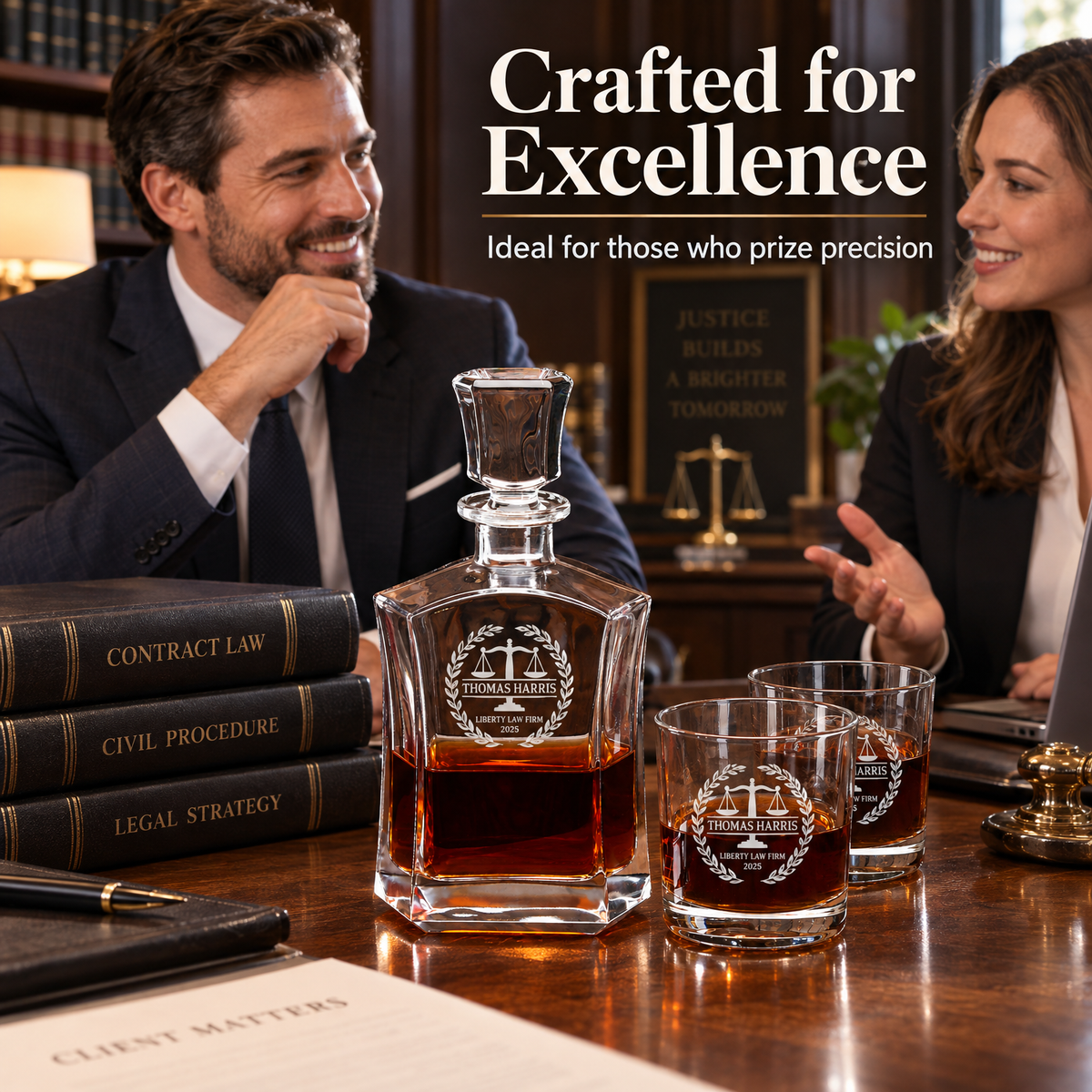 Legal Company Gifts – Slick Decanter Set with 4 Glasses & Wooden Box product image