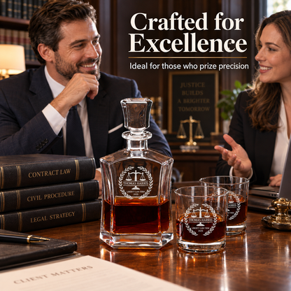 Legal Company Gifts – Slick Decanter Set with 4 Glasses & Wooden Box – image 11