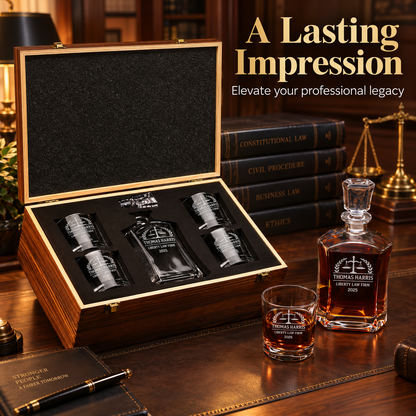 Legal Company Gifts – Slick Decanter Set with 4 Glasses & Wooden Box – image 12
