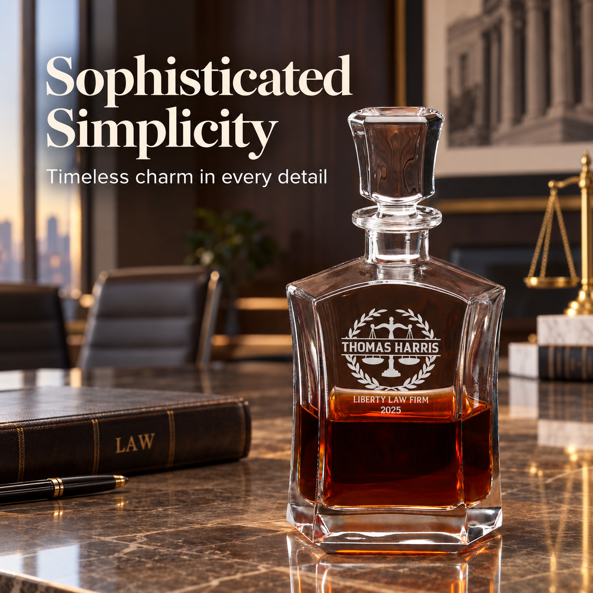 Legal Company Gifts – Slick Decanter Set with 4 Glasses & Wooden Box – image 16
