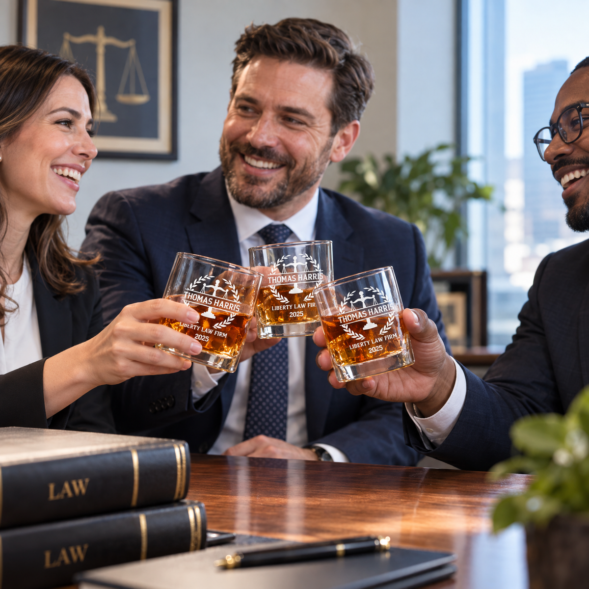 Legal Company Gifts – Slick Decanter Set with 4 Glasses & Wooden Box product image
