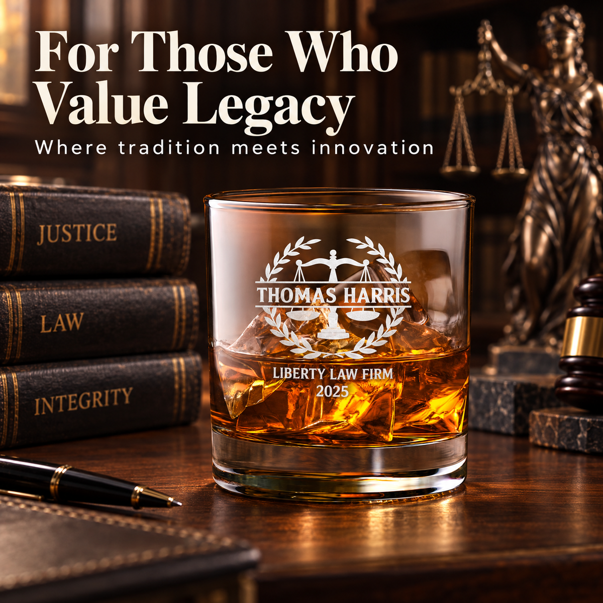 Legal Company Gifts – Slick Decanter Set with 4 Glasses & Wooden Box product image