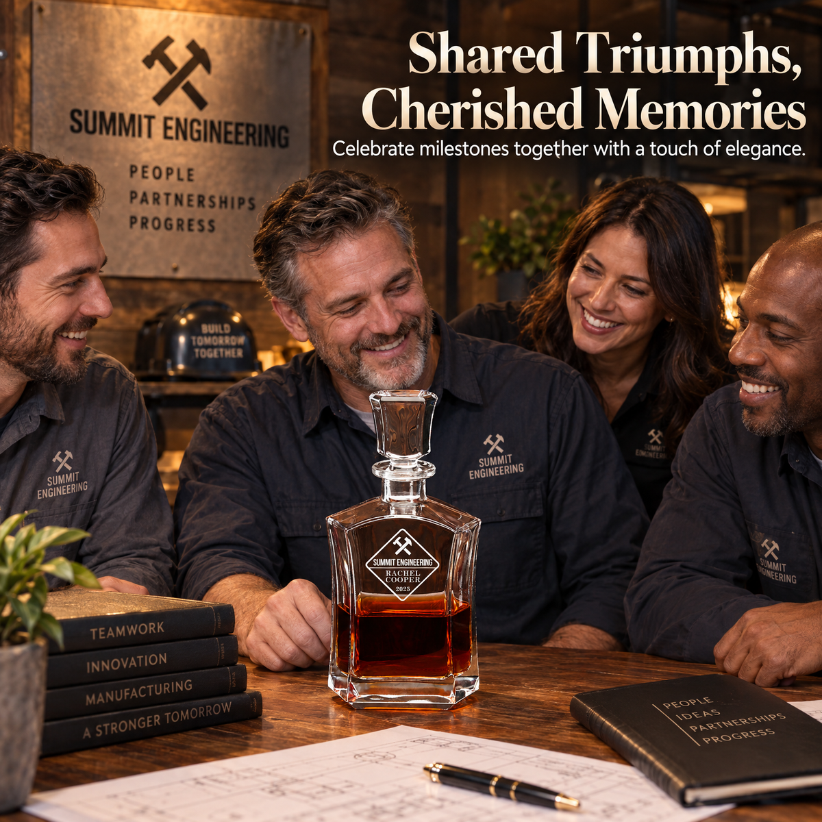 Manufacturing Company Gifts – Slick Decanter Set with 4 Glasses & Wooden Box product image