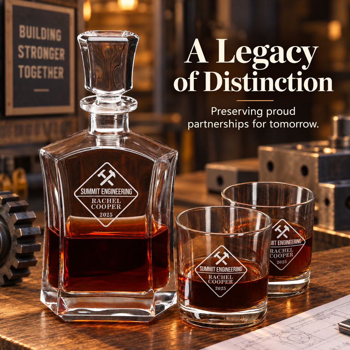 Manufacturing Company Gifts – Slick Decanter Set with 4 Glasses & Wooden Box product image