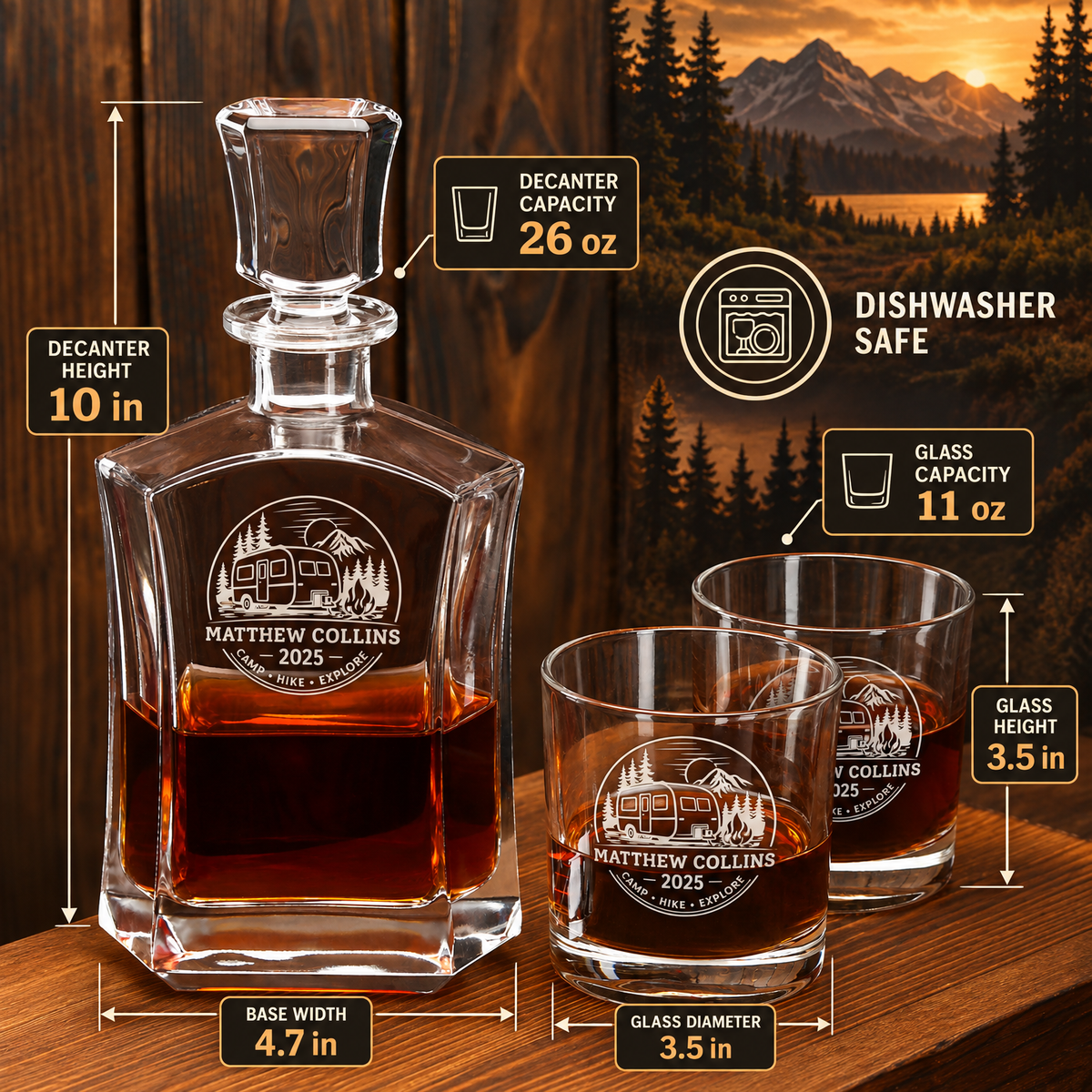 Gift for Outdoorsmen – Slick Decanter Set with 4 Glasses & Wooden Box product image