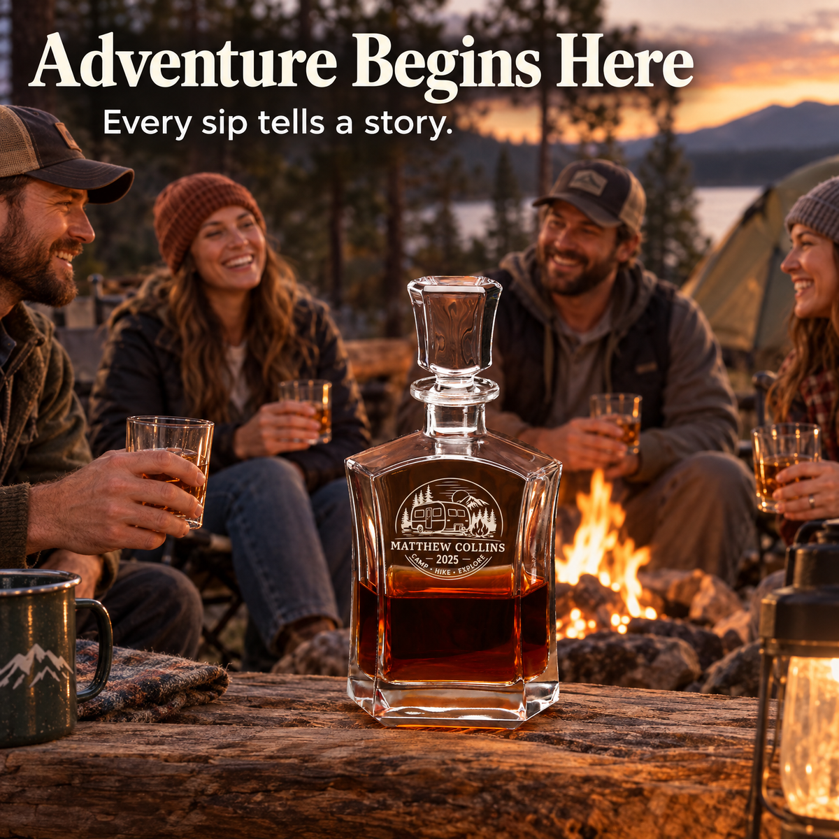 Gift for Outdoorsmen – Slick Decanter Set with 4 Glasses & Wooden Box product image