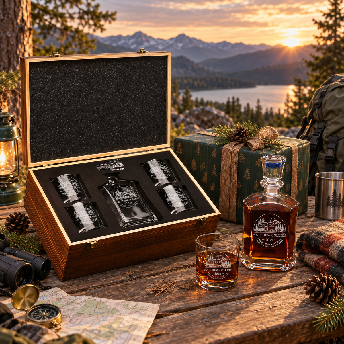 Gift for Outdoorsmen – Slick Decanter Set with 4 Glasses & Wooden Box product image