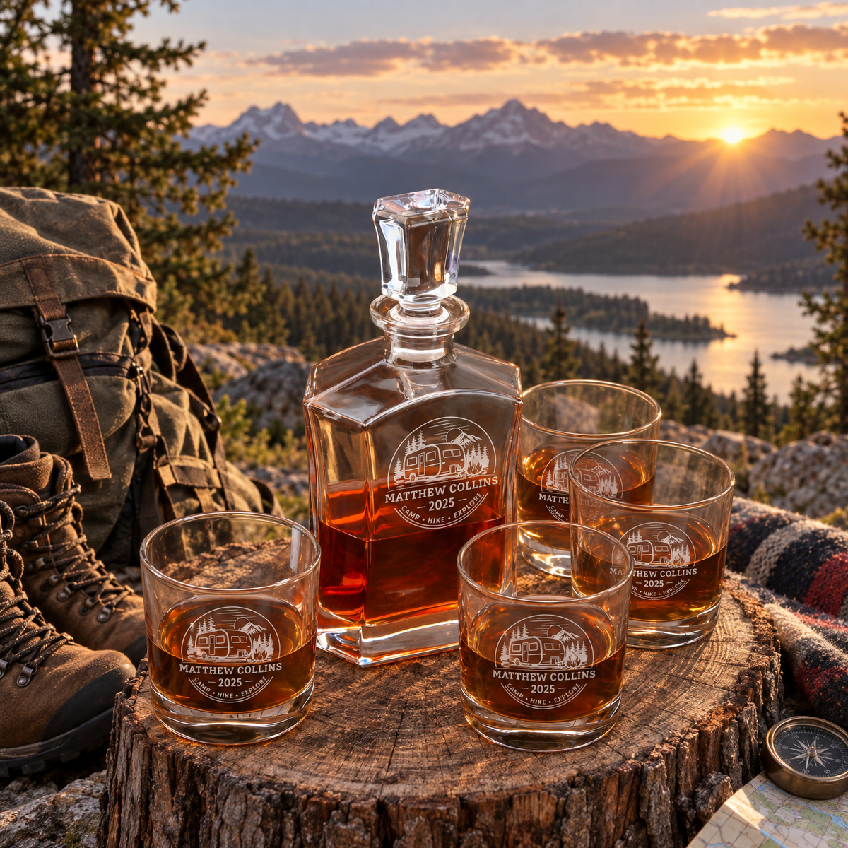 Gift for Outdoorsmen – Slick Decanter Set with 4 Glasses & Wooden Box – image 08
