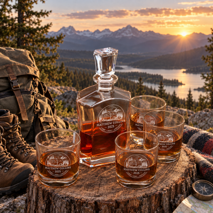 Gift for Outdoorsmen – Slick Decanter Set with 4 Glasses & Wooden Box – image 08