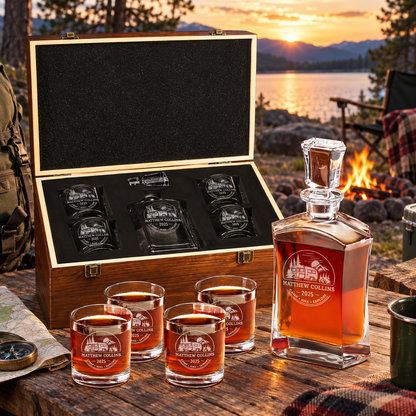 Gift for Outdoorsmen – Slick Decanter Set with 4 Glasses & Wooden Box – image 10