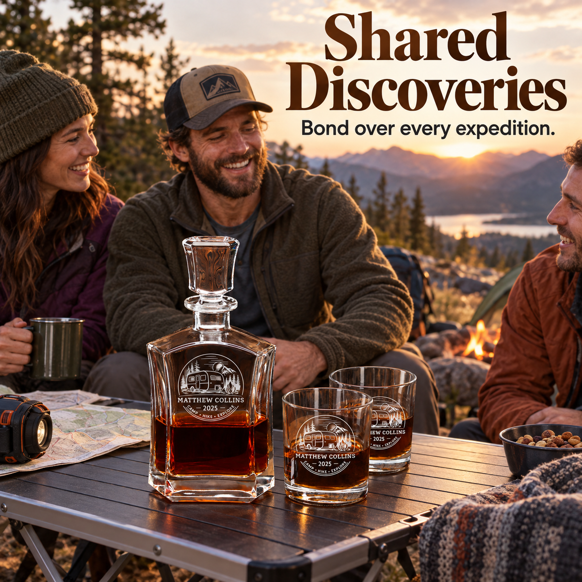 Gift for Outdoorsmen – Slick Decanter Set with 4 Glasses & Wooden Box product image