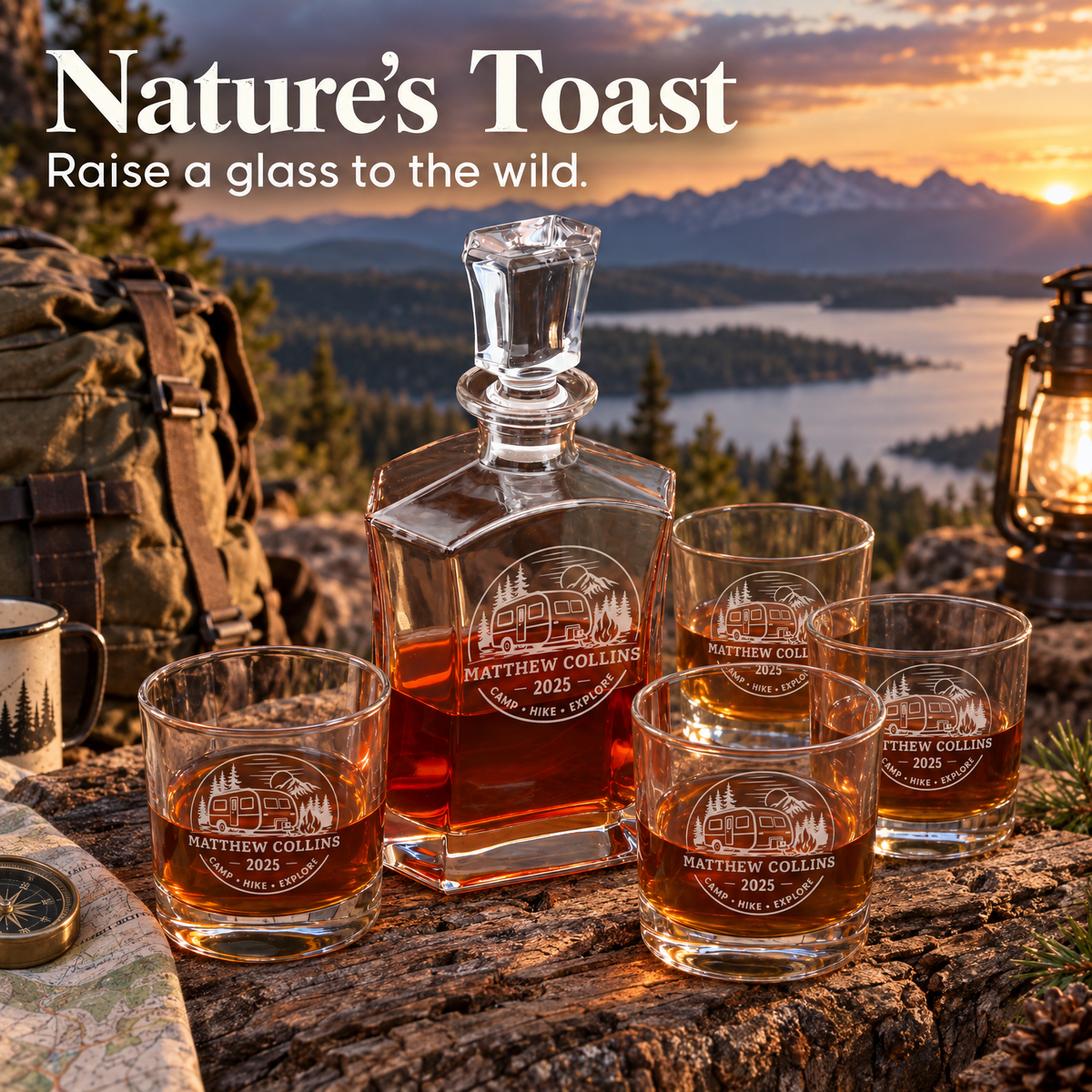 Gift for Outdoorsmen – Slick Decanter Set with 4 Glasses & Wooden Box – image 14