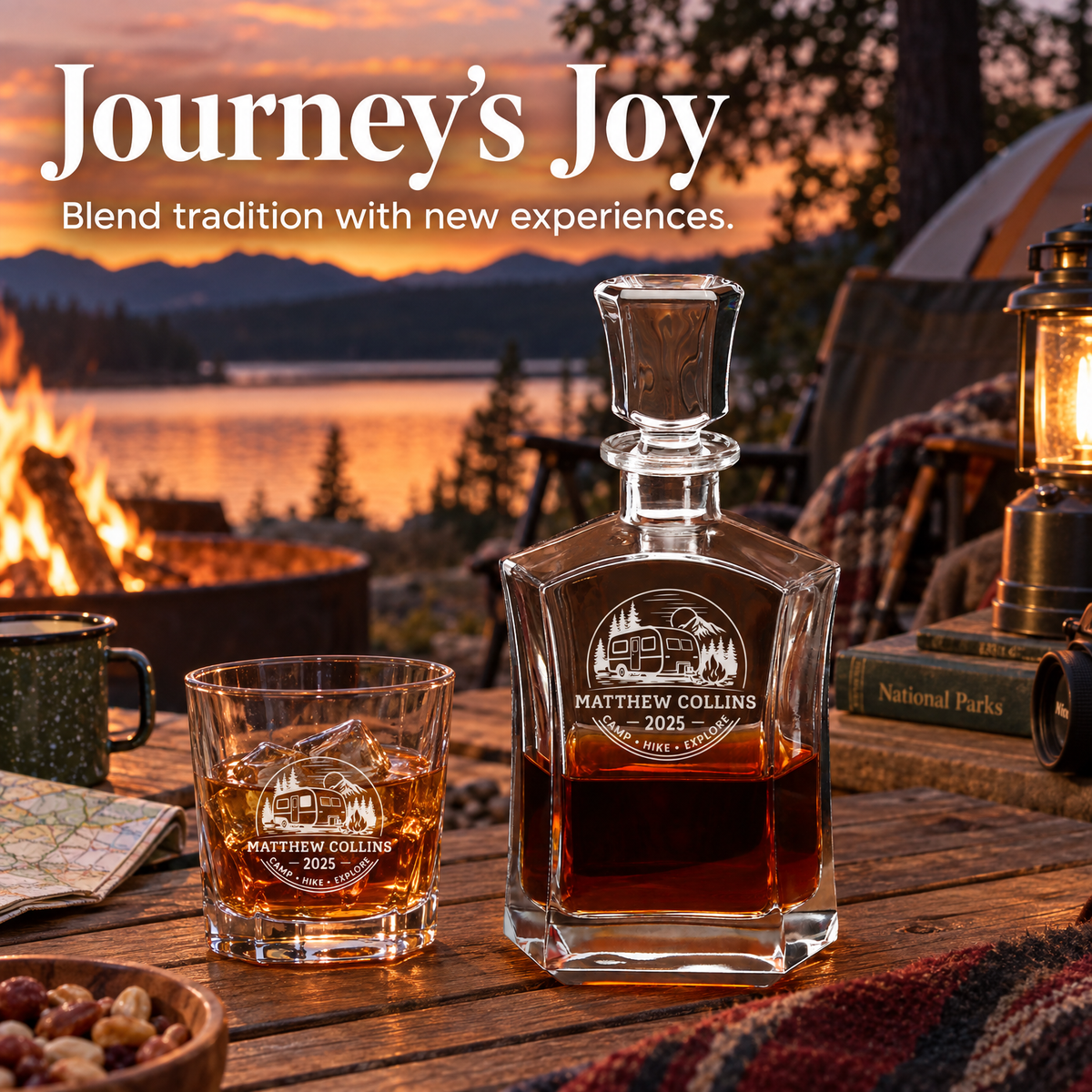 Gift for Outdoorsmen – Slick Decanter Set with 4 Glasses & Wooden Box product image