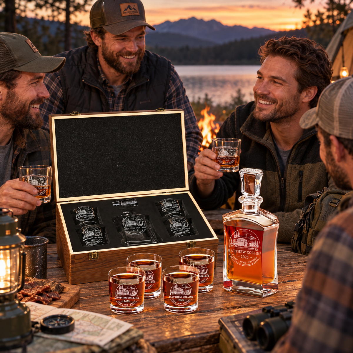 Gift for Outdoorsmen – Slick Decanter Set with 4 Glasses & Wooden Box – image 19