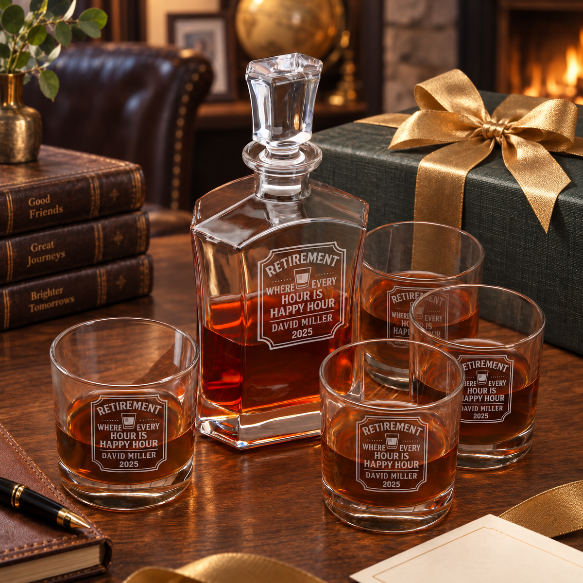 Retirement Gift – Slick Decanter Set with 4 Glasses & Wooden Box – image 08