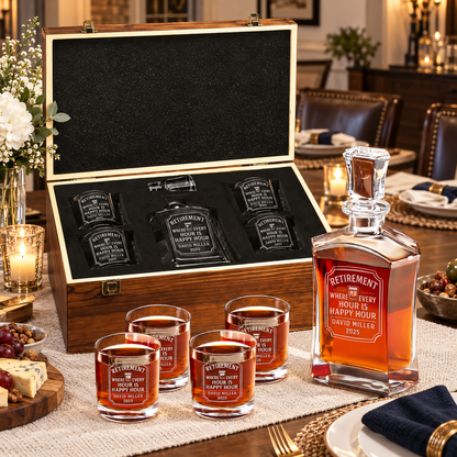 Retirement Gift – Slick Decanter Set with 4 Glasses & Wooden Box – image 10