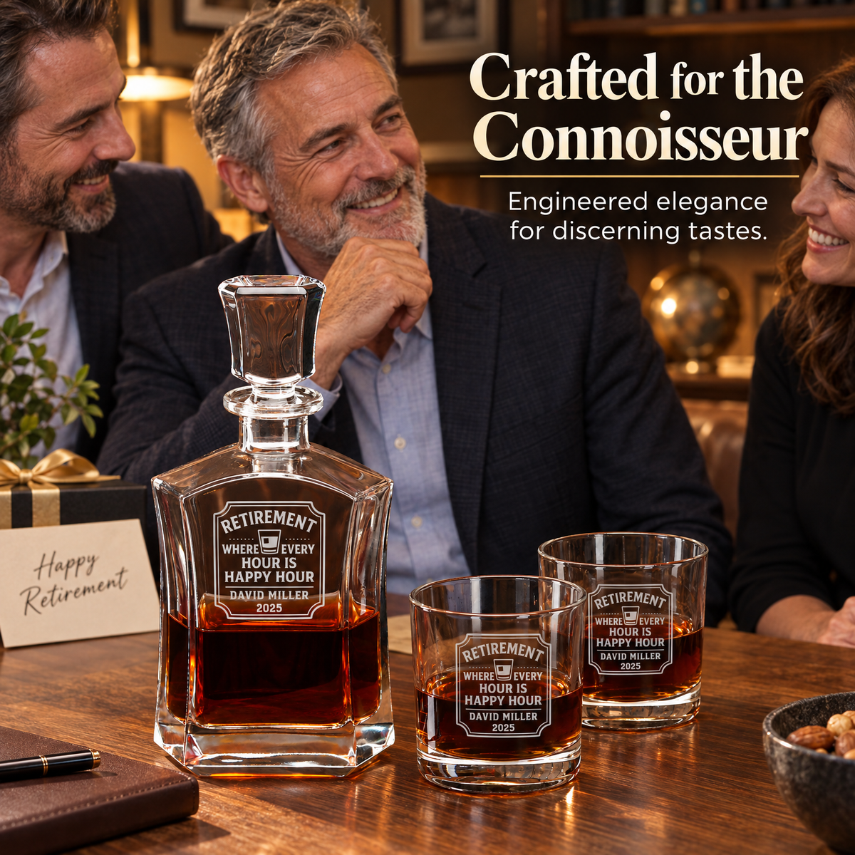 Retirement Gift – Slick Decanter Set with 4 Glasses & Wooden Box product image