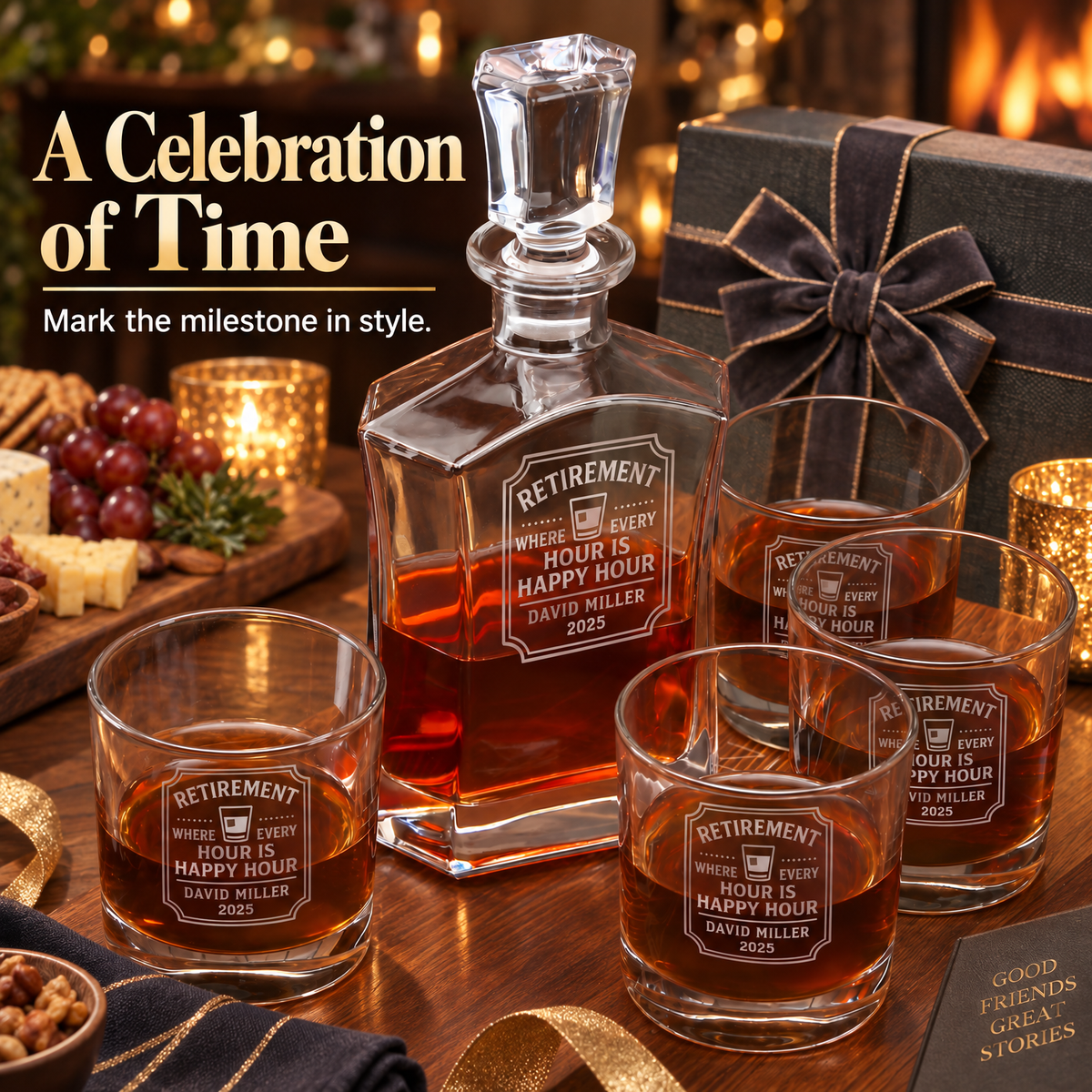 Retirement Gift – Slick Decanter Set with 4 Glasses & Wooden Box product image