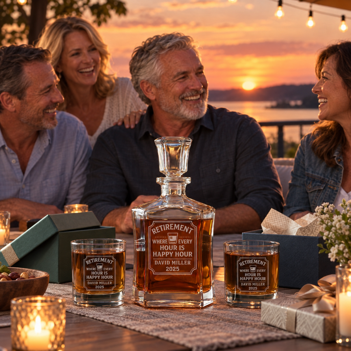 Retirement Gift – Slick Decanter Set with 4 Glasses & Wooden Box product image