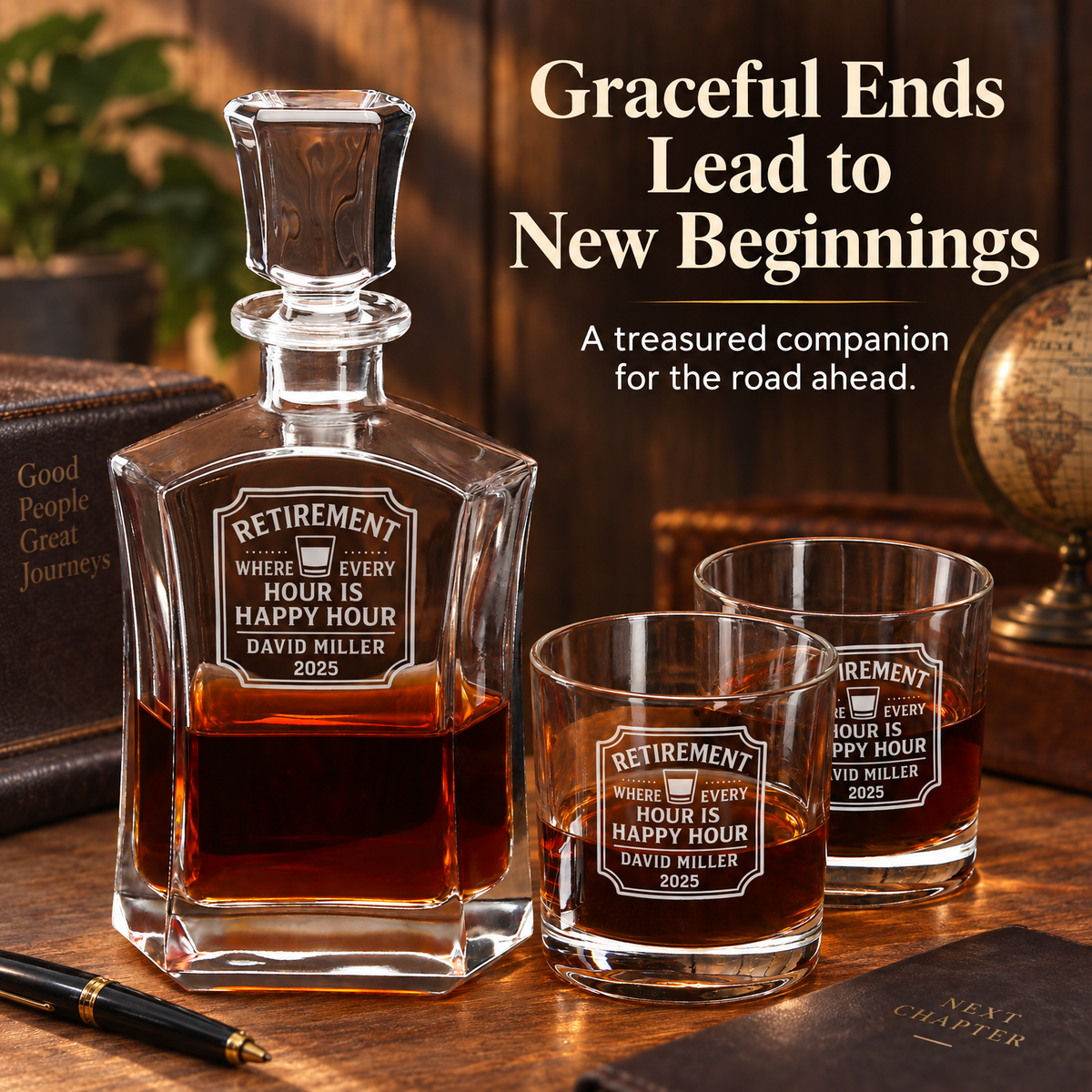 Retirement Gift – Slick Decanter Set with 4 Glasses & Wooden Box product image