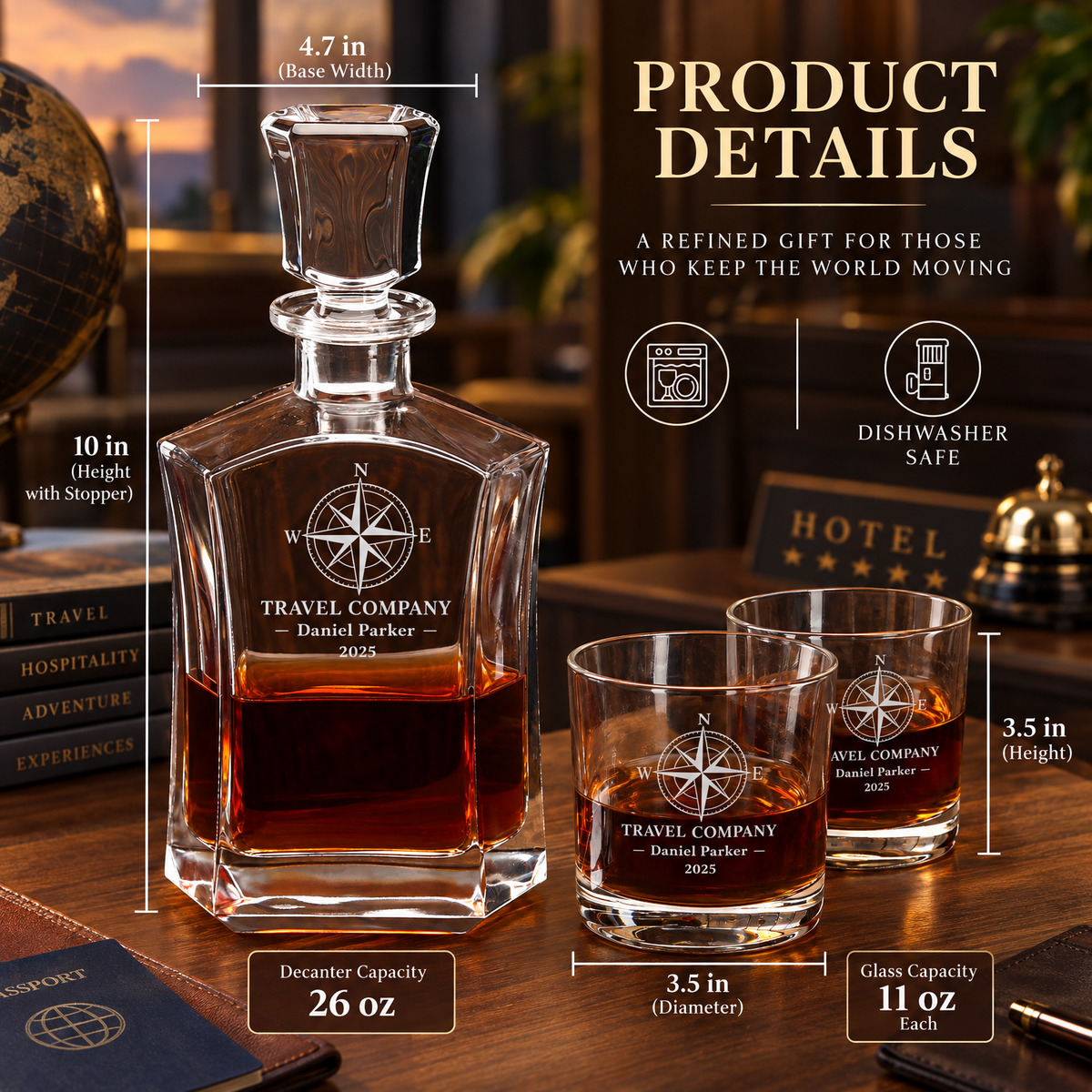 Travel & Hospitality Company Gifts – Slick Decanter Set with 4 Glasses & Wooden Box product image