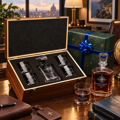 Travel & Hospitality Company Gifts – Slick Decanter Set with 4 Glasses & Wooden Box – image 04