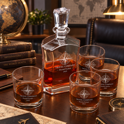 Travel & Hospitality Company Gifts – Slick Decanter Set with 4 Glasses & Wooden Box – image 08