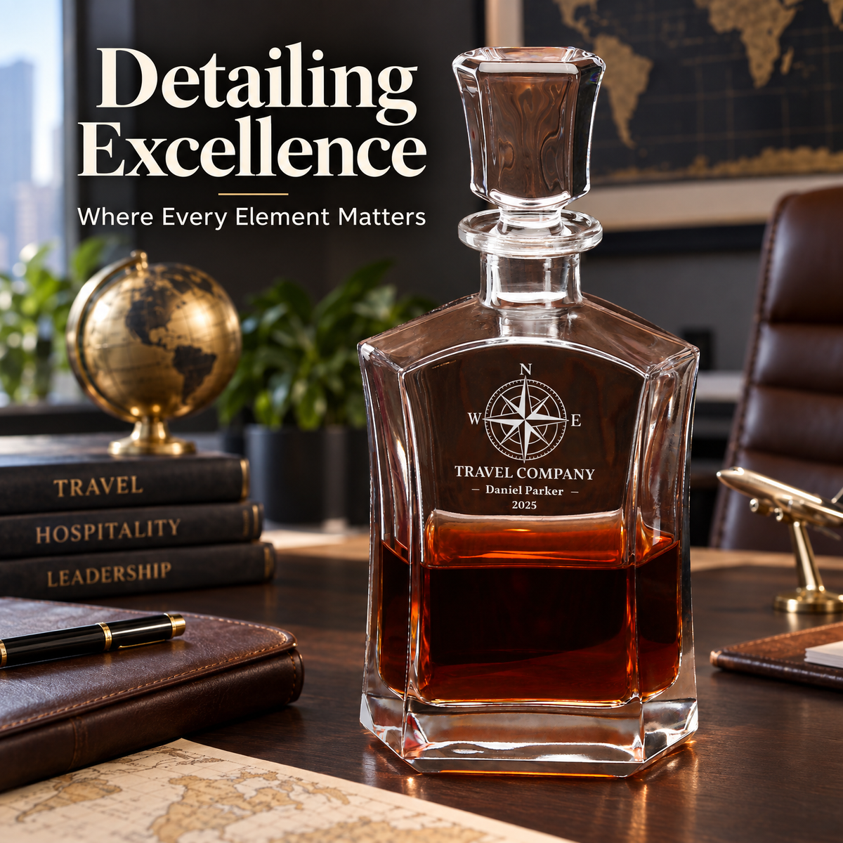 Travel & Hospitality Company Gifts – Slick Decanter Set with 4 Glasses & Wooden Box product image