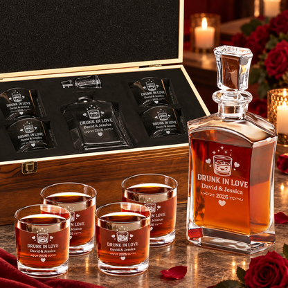 Valentine's Day Gift – Slick Decanter Set with 4 Glasses & Wooden Box – image 01
