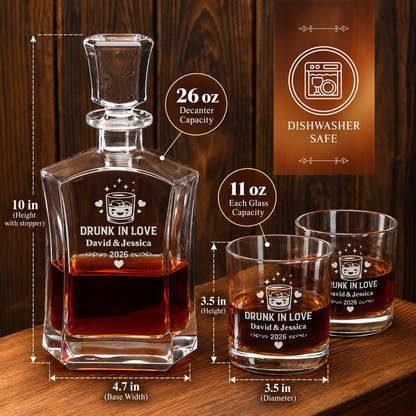 Valentine's Day Gift – Slick Decanter Set with 4 Glasses & Wooden Box – image 02