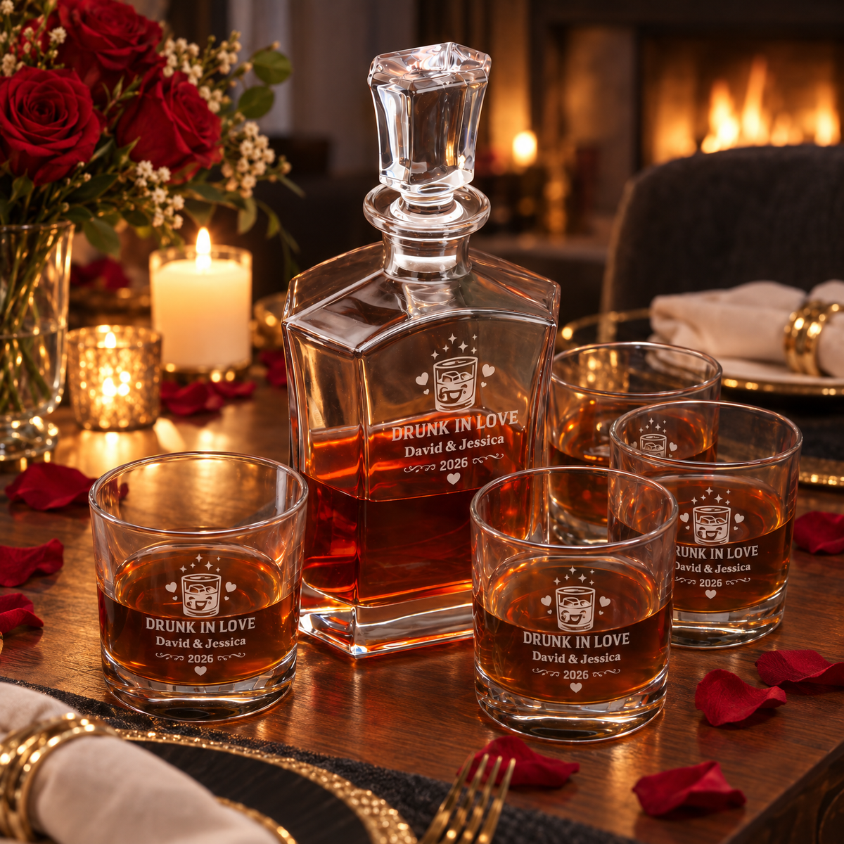 Valentine's Day Gift – Slick Decanter Set with 4 Glasses & Wooden Box product image