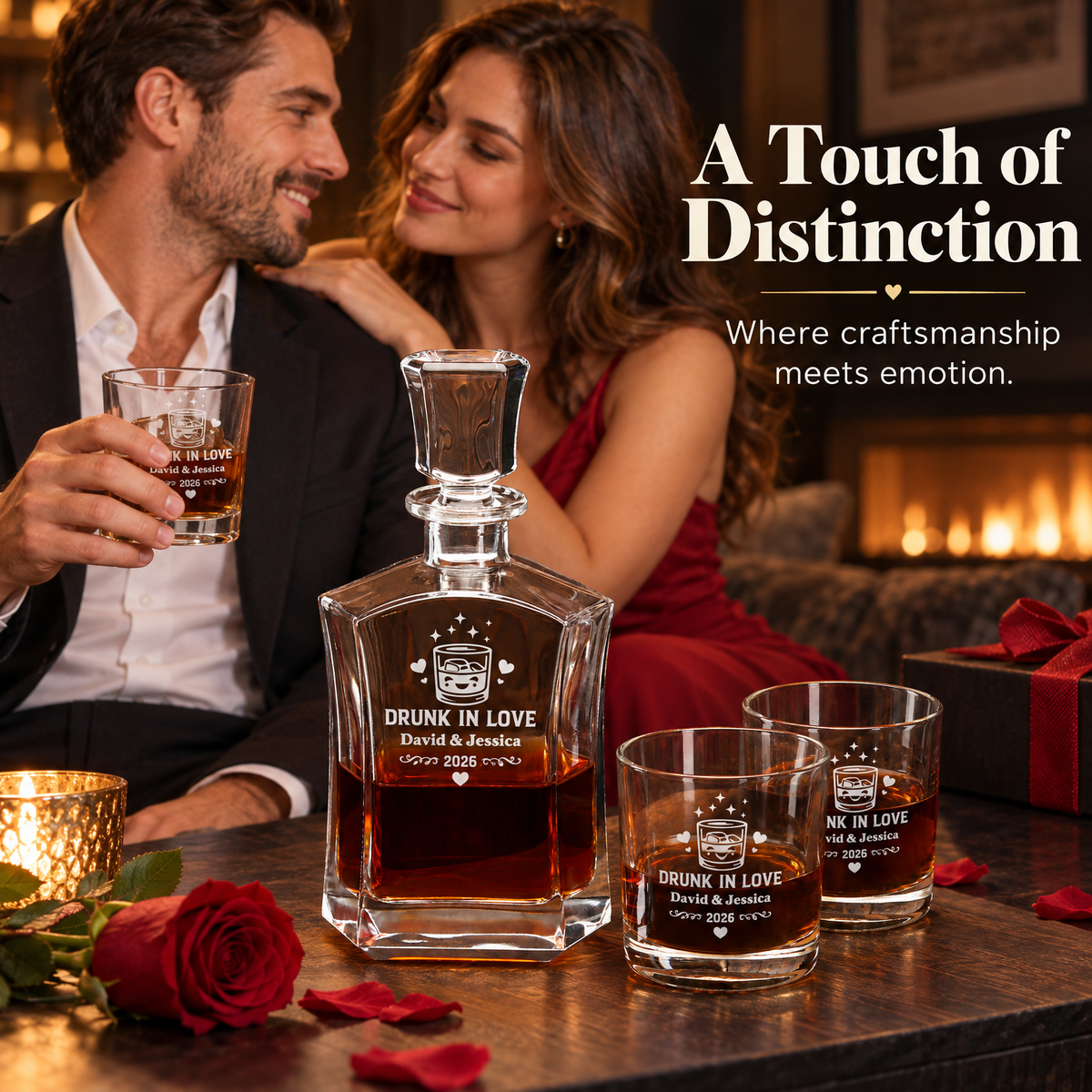 Valentine's Day Gift – Slick Decanter Set with 4 Glasses & Wooden Box – image 11