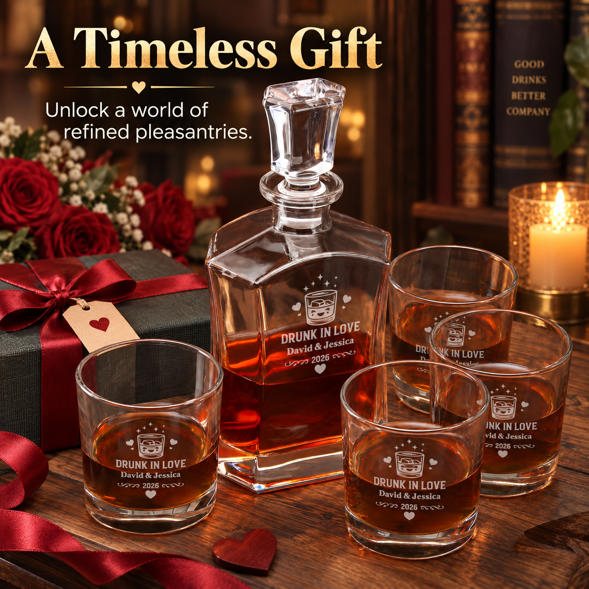 Valentine's Day Gift – Slick Decanter Set with 4 Glasses & Wooden Box – image 14