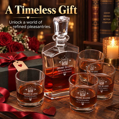 Valentine's Day Gift – Slick Decanter Set with 4 Glasses & Wooden Box – image 14
