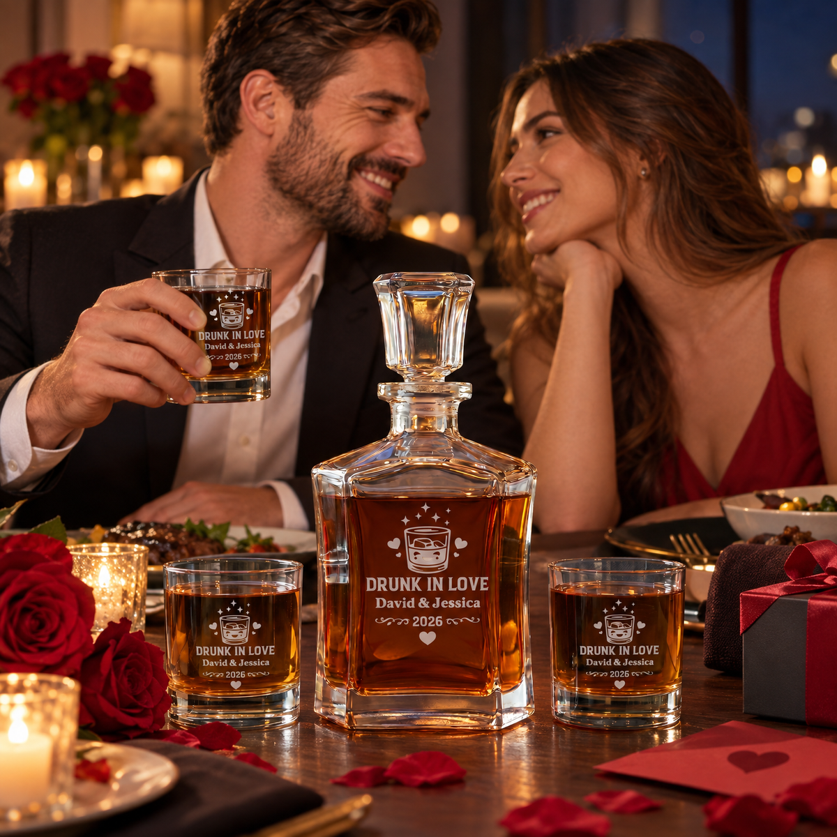Valentine's Day Gift – Slick Decanter Set with 4 Glasses & Wooden Box – image 15