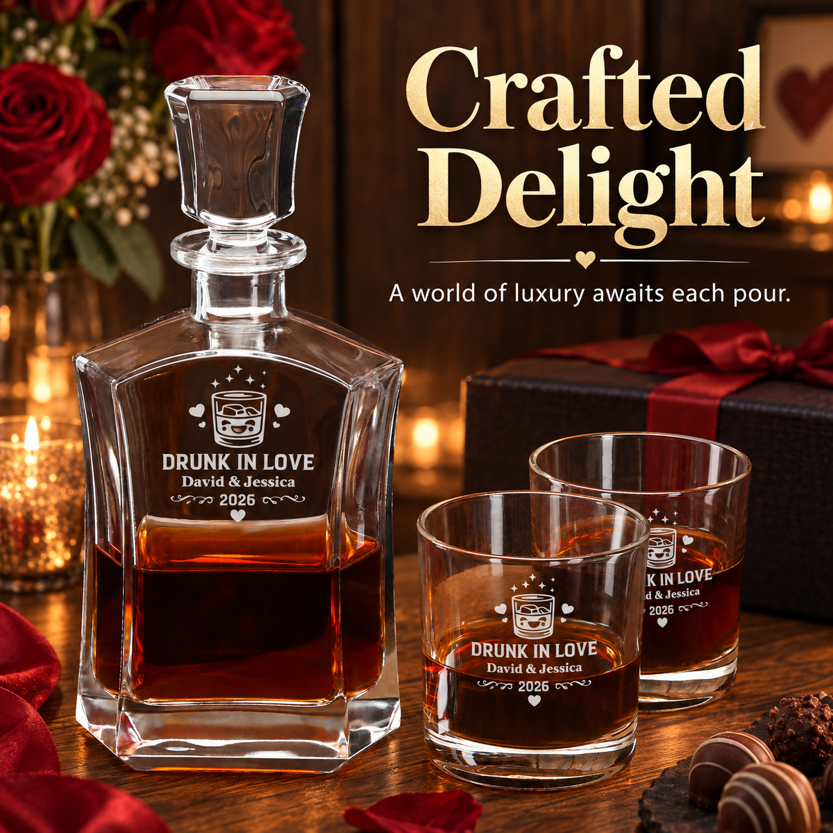 Valentine's Day Gift – Slick Decanter Set with 4 Glasses & Wooden Box – image 20
