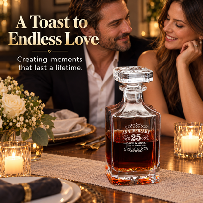 Anniversary Gift – Square Decanter Set with 2 Glasses, 9 Whiskey Stones & Wooden Box – image 03