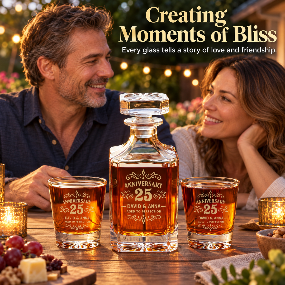 Anniversary Gift – Square Decanter Set with 2 Glasses, 9 Whiskey Stones & Wooden Box – image 11