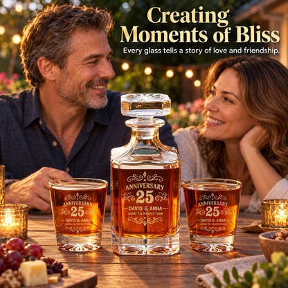 Anniversary Gift – Square Decanter Set with 2 Glasses, 9 Whiskey Stones & Wooden Box – image 11