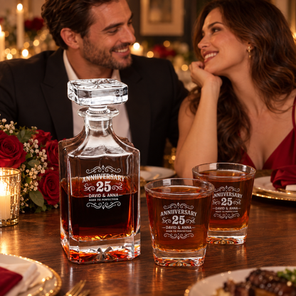 Anniversary Gift – Square Decanter Set with 2 Glasses, 9 Whiskey Stones & Wooden Box – image 13