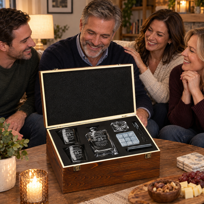 Anniversary Gift – Square Decanter Set with 2 Glasses, 9 Whiskey Stones & Wooden Box – image 17