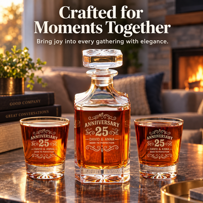 Anniversary Gift – Square Decanter Set with 2 Glasses, 9 Whiskey Stones & Wooden Box – image 18