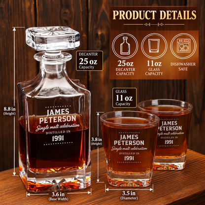 Birthday Gift – Square Decanter Set with 2 Glasses, 9 Whiskey Stones & Wooden Box – image 02