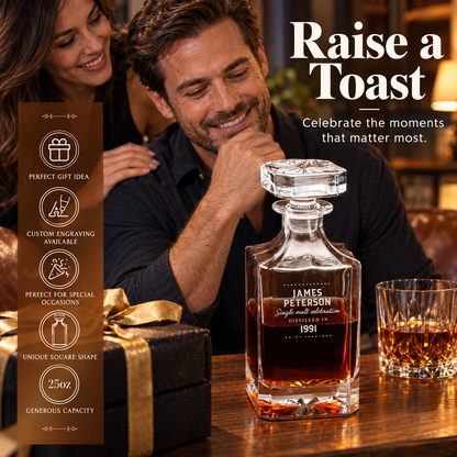 Birthday Gift – Square Decanter Set with 2 Glasses, 9 Whiskey Stones & Wooden Box – image 03