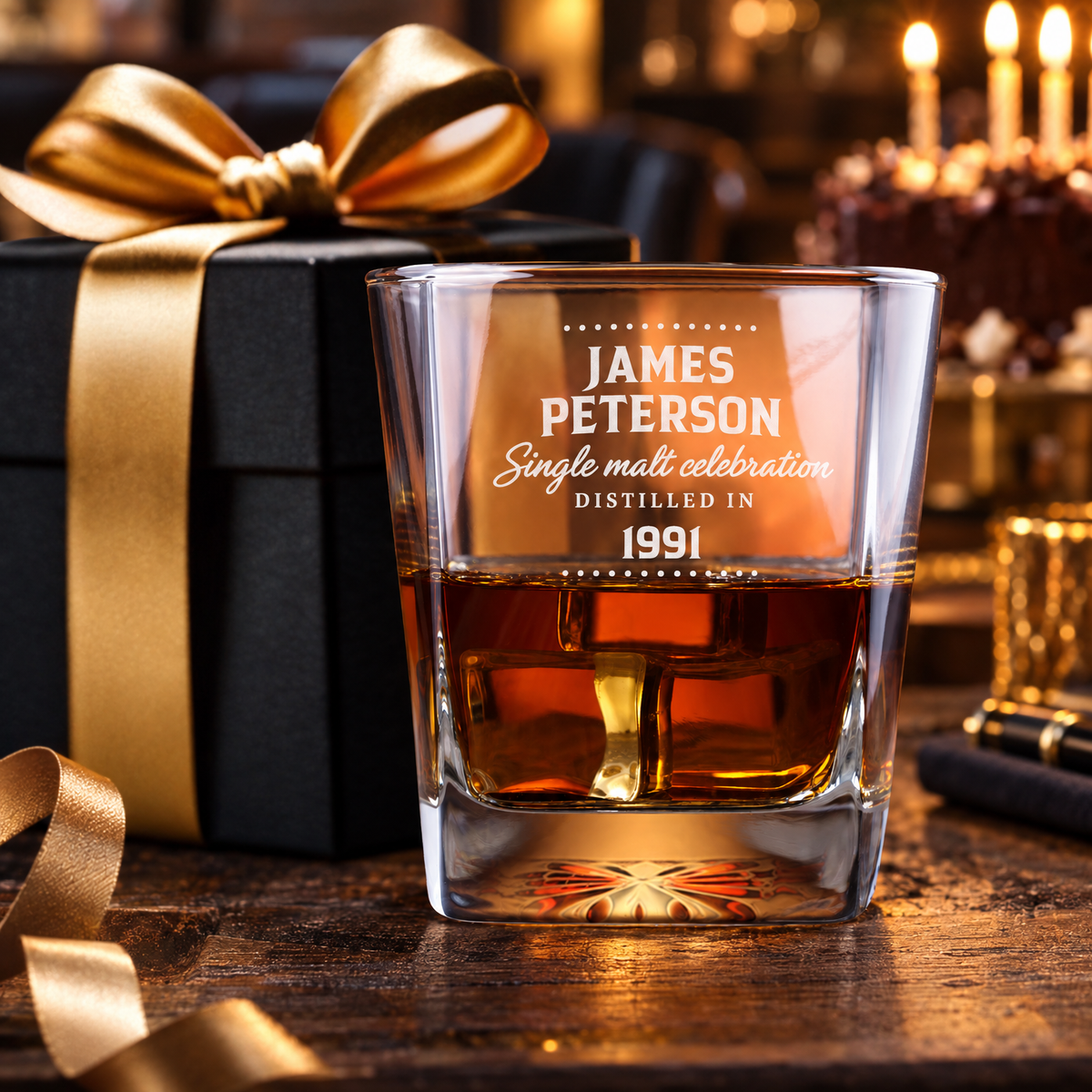 Birthday Gift – Square Decanter Set with 2 Glasses, 9 Whiskey Stones & Wooden Box product image