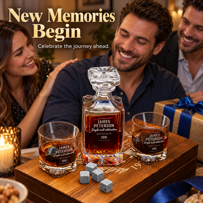 Birthday Gift – Square Decanter Set with 2 Glasses, 9 Whiskey Stones & Wooden Box – image 09